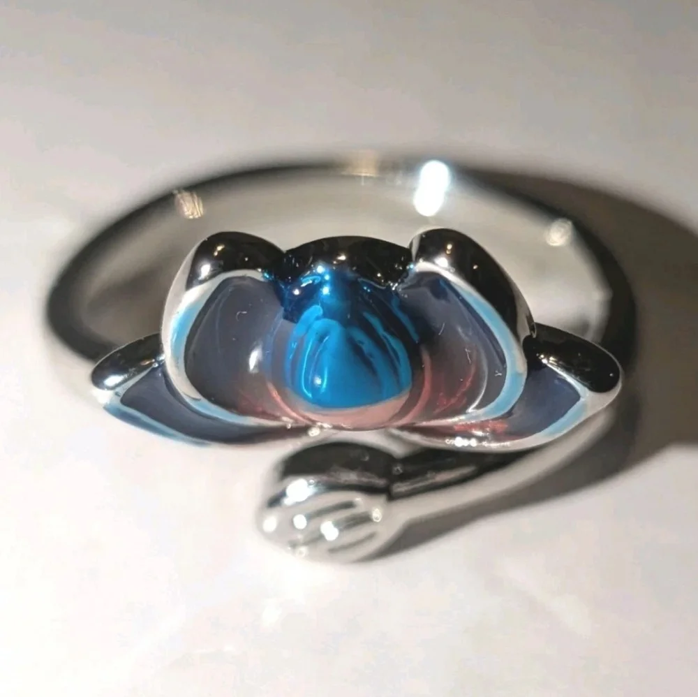 Women's Sterling Silver 925 Blue-Purple Lotus Flower Cloisonne Adjustable Size